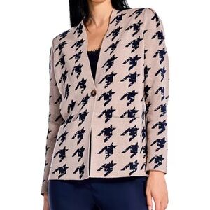 NIC+ZOE Beige and Navy Houndstooth Cardigan